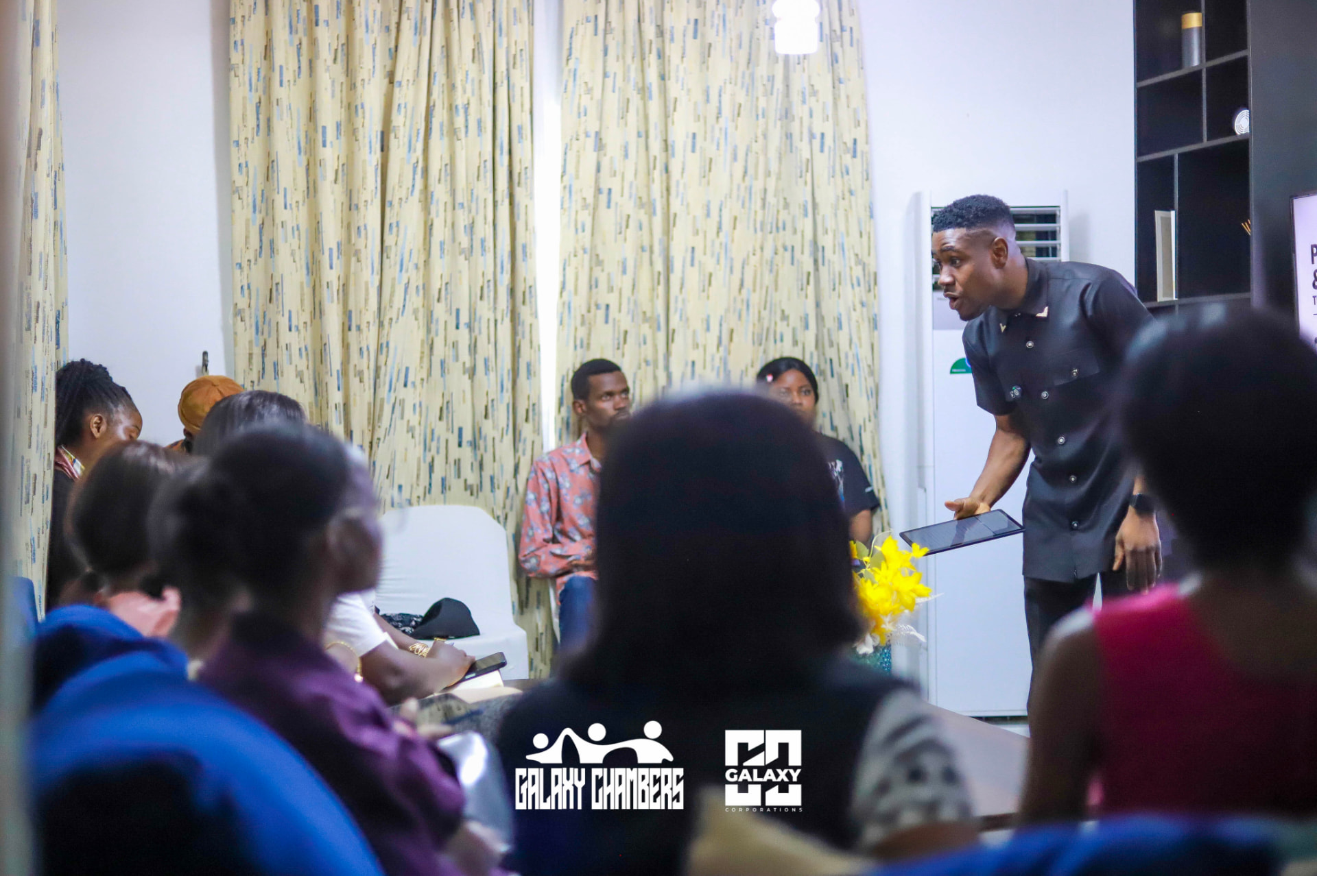 Facilitator leading a Galaxy Chambers leadership workshop